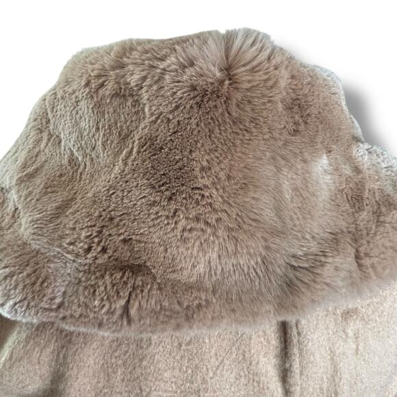 Maxchic Tan Camel Wool Cashmere Coat Rex Rabbit Oversized Collar XS Wrap Style - Picture 9 of 15